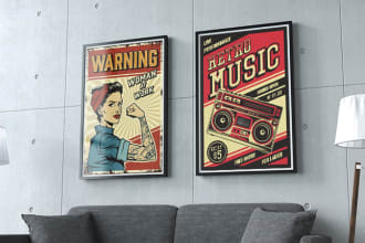 design retro vintage poster, film, music, event, travel, illustrator, cinematic