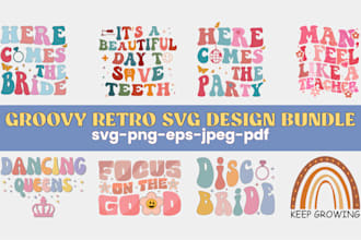 create retro typography wavy t shirt design and svg bundle