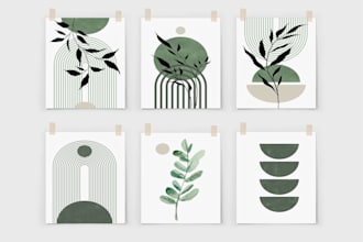 make unique mid century modern digital green wall art
