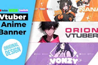 create cool and playful anime or vtuber banners for your, twitch, youtube, kick