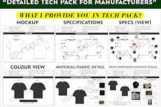 create clothing tech pack flat sketches fashion tech pack