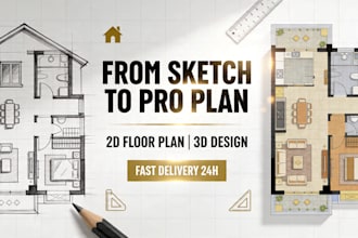 draw 2d, 3d building floor plan, elevation and section