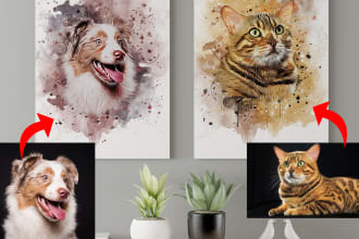 do custom digital painting watercolor portrait of your pets and family