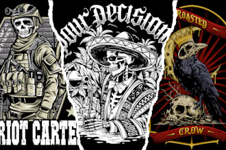 make a tshirt design with a skull and skeleton illustration