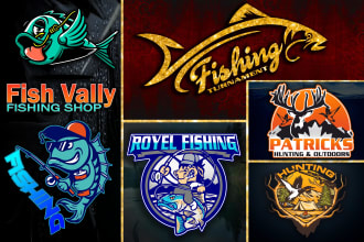 make 2 modern fishing outdoors hunting logo design