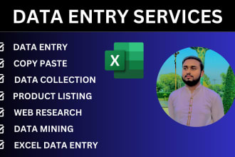 do data entry, excel, web scraping, excel data entry and typing