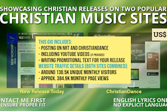 showcase new christian music on two popular christian music sites