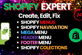create, fix shopify all menus, tags, navigations, collections