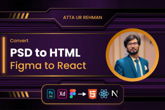 convert figma to react, xd to react, PSD to HTML responsive bootstrap 5