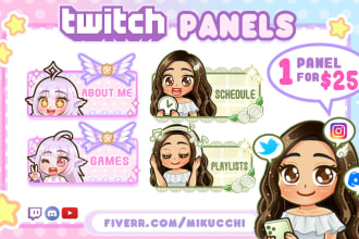 make cute chibi style for vtuber kick twitch custom panels, button, and banners