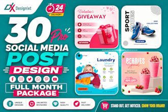 create 30 custom social media post designs every month, boost your brand