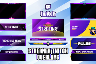 make epic stream overlay for streamers twitch, youtube, kick
