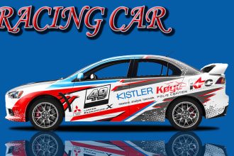 make branding design for racing car wrap, vehicle wrap design