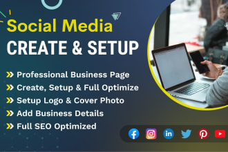 create set up social media accounts, facebook business page, instagram, youtube