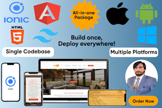 develop hybrid mobile android, ios and web apps in ionic angular tailwind