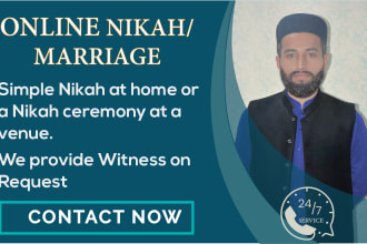be your certified nikah imam for the online nikah, marriage