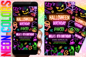 do halloween neon glowing  birthday invitation