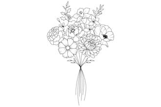 illustrate custom birth flower bouquet line art illustration