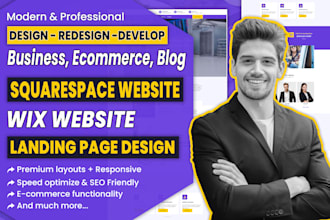 design redesign business, ecommerce, blog wix, squarespace website, landing page