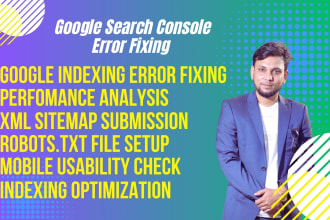 do google indexing and search console setup and fix issues or optimization