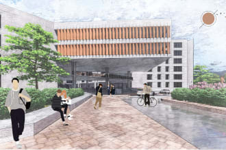 create architectural collage rendering and plans in photoshop