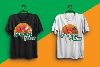 do summer font logo and creative custom t shirt design