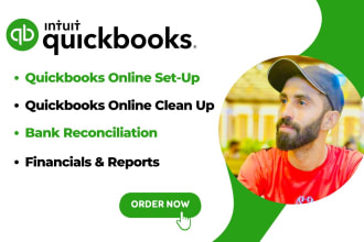 do quickbooks online setup, bank reconciliation, profit, loss, and balance sheet