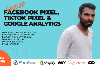 setup facebook, tiktok pixel and google analytics for ecommerce tracking