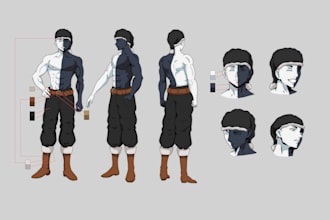 draw a character model sheet in anime style