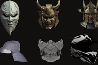 create 3d model, 3d mask, 3d helmet, cosplay, for 3d printing