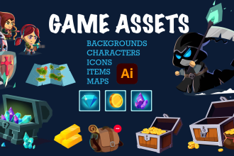 create 2d game assets, props, objects, level maps, icons