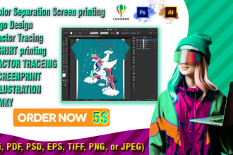 do vector trace and color separations for t shirt print,halftone,cmyk,