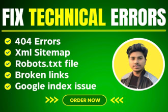 fix 404 errors, google index issues, xml sitemap, broken links, robot txt