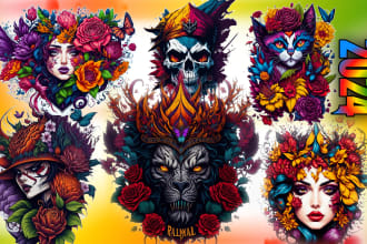 create scary,horror, halloween,animal,skull stickers design