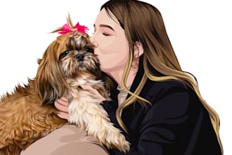 draw a photo of you with your pet into a vector cartoon