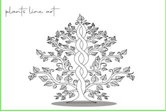 draw a botanical illustration of flowers, plants, line art