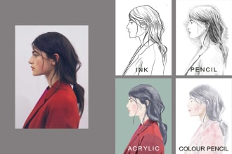 draw your portrait in acrylic, pencil, and ink effects