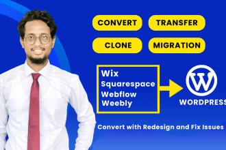 convert, clone, transfer wix, webflow, squarespace, weebly to wordpress website