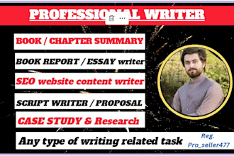 do summary writing, write chapter or book summaries, reports, articles, synopsis