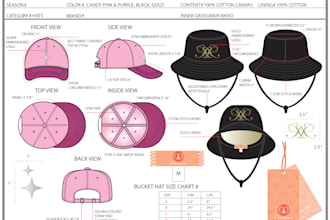design your cap, bucket hat, trucker cap, dad cap tech packs
