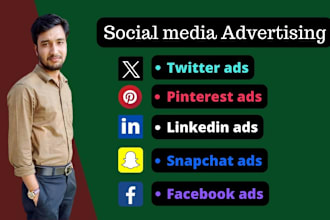 set up linkedin ads, pinterest ads, snapchat ads, twitter ads, facebook ads