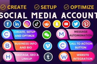 create all social media account setup and all page optimize
