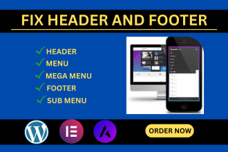 redesign and fix header, footer, mega menu for wordpress elementor website