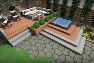 design patio pool landscape garden gazebo backyard firepit