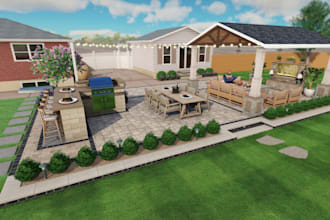 design backyard frontyard garden landscape patio pool gazebo firepit and fence
