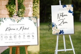 do all wedding signs,  timeline, seating chart, welcome sign