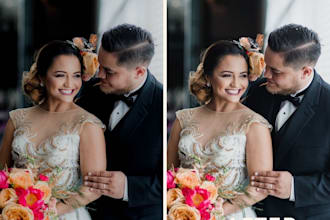 do wedding photo editing, retouching, color enhancement