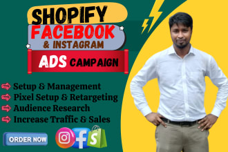setup shopify facebook ads, advertising, fb marketing, instagram ads campaign