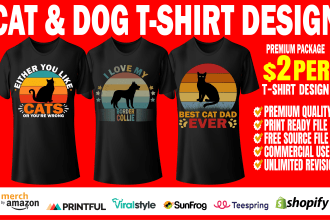create attractive graphic cats and dogs pet t shirt design for merch by amazon