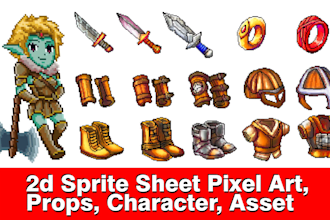 do 2d dnd art sprite sheet pixel art, character, assets